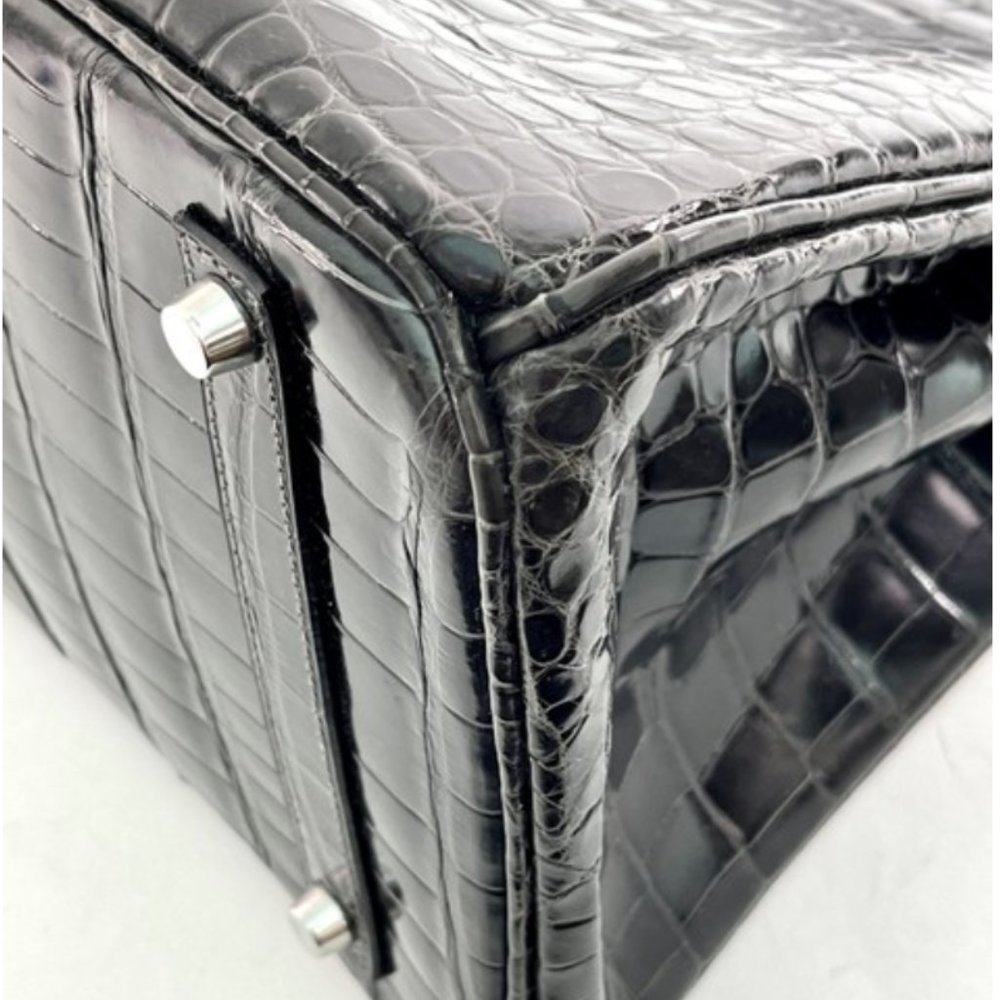 Hermes Shiny Porosus Crocodile Skin Birkin 35 w Palladium HW in Graphite - Picture 9 of 13